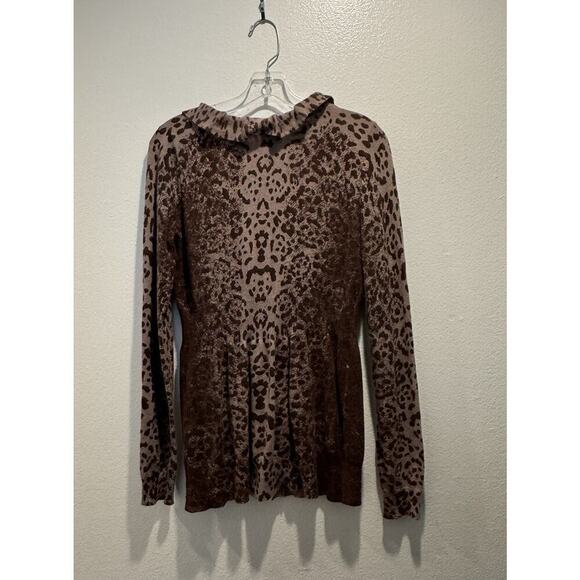 John & Jenn Cardigan Women’s Size Large Leopard Print One Button Cashmere Blend - Picture 2 of 9